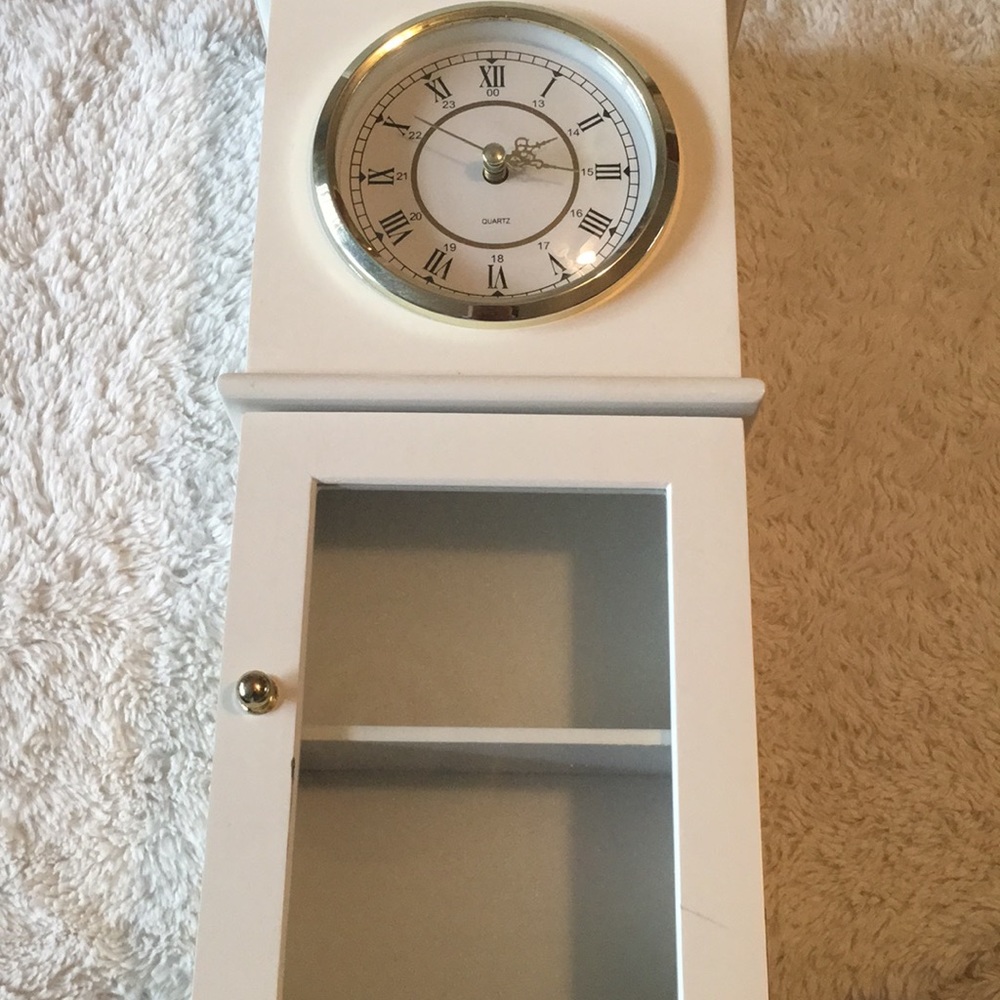 Battery Powered White Jewelry Case/ Clock